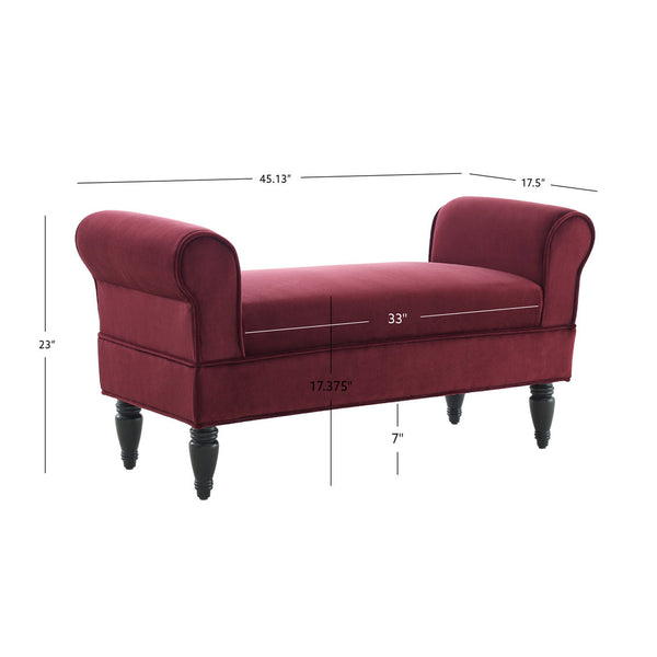 Lillian Upholstered Bench in Berry measurements
