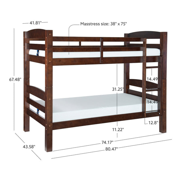 Levi Twin over Twin Bunk Bed in Espresso-measurements