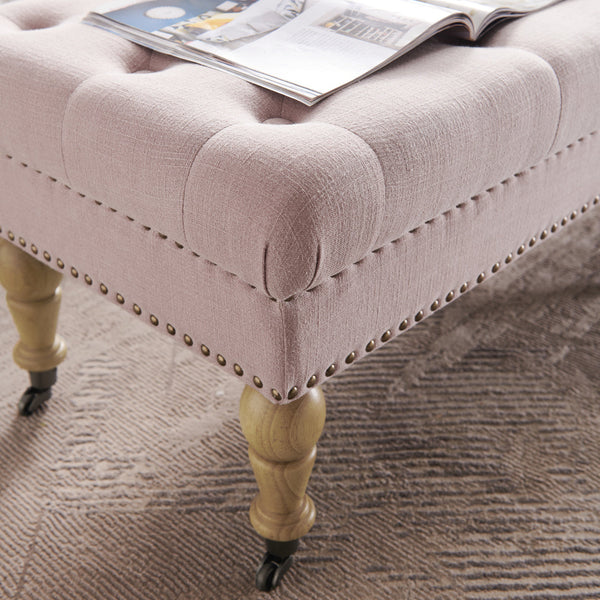 Isabelle 62" Upholstered Bench in Washed Pink-closeup