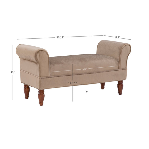 Lillian Upholstered Bench in Coffee measurements