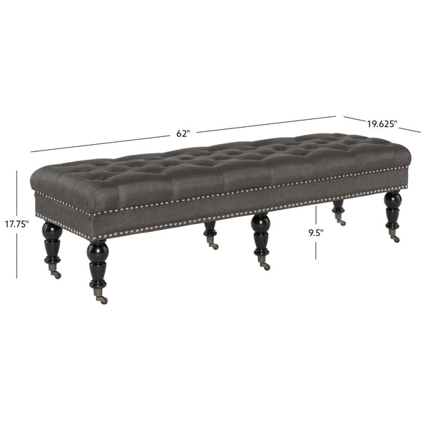 Isabelle 62" Upholstered Bench in Charcoal measurements