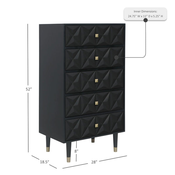 Geo 5-Drawer Dresser in Black-measurements