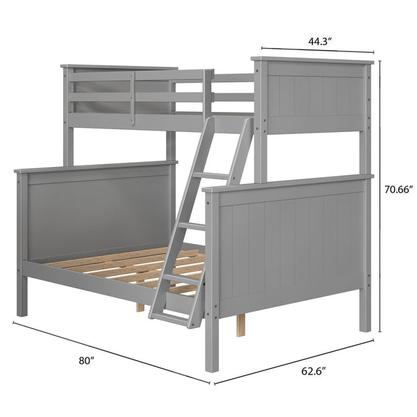 Leah Twin over Full Bunk Bed in Grey-measurements