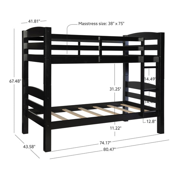 Levi Twin over Twin Bunk Bed in Black-measurements