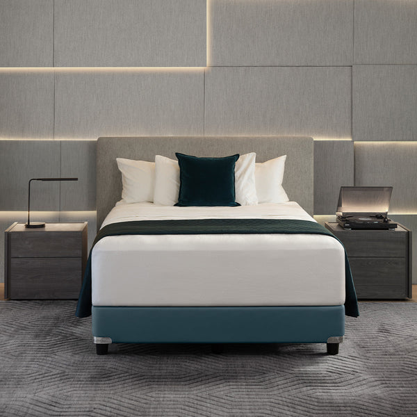 Aireloom Etude Extra Firm Mattress With Pillows And Blankets In A Modern Minimalist Style Apartment Bedroom