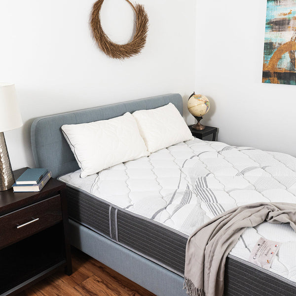 Cheswick Manor Kingston Plush Mattress Fabric Detail In Bedroom Overhead View