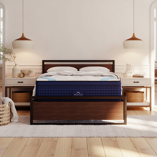 The DreamCloud Premier Hybrid Mattress In Bedroom Front View