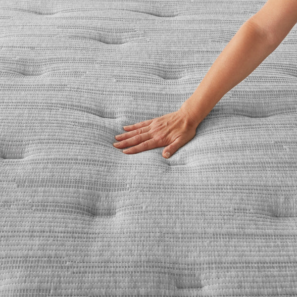 Hand Sweeping Over Beautyrest Reach Apex Medium Pillow Top Mattress Fabric Cover
