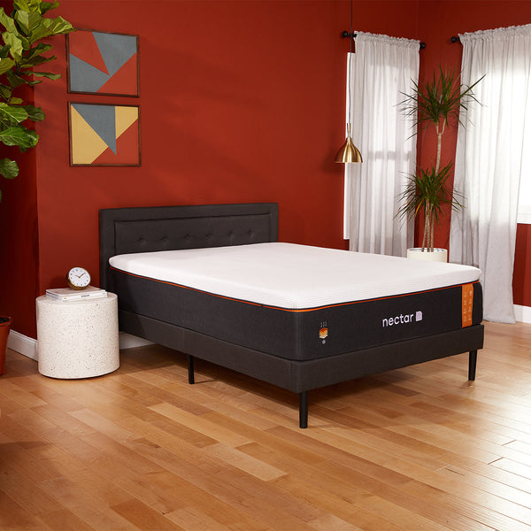 Nectar Premier Copper Memory Foam Mattress In Bedroom Angle View