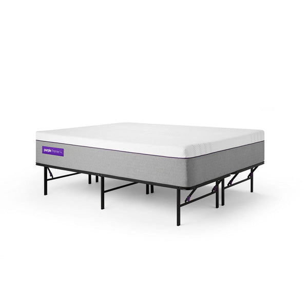 Purple Platform Bed Frame in Black with mattress on it