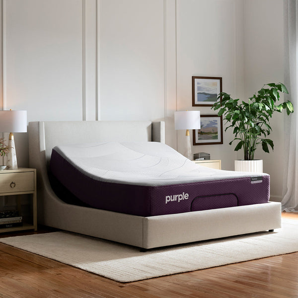 Mattress On A Purple Premium Smart Adjustable Base In Bedroom