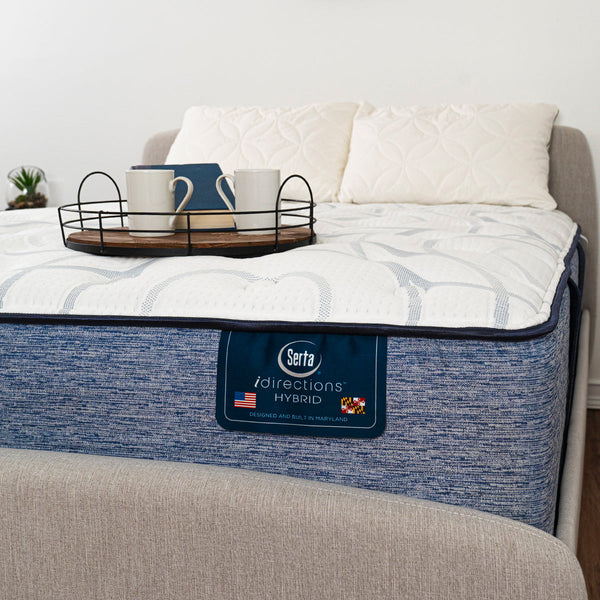 Serta iDirections X6 Hybrid II Firm Mattress Corner Detail WIth Product Tag; Designed and built in Maryland