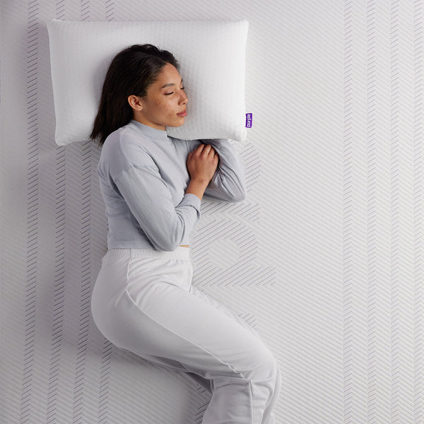 Woman Sleeping On The Purple Hybrid Premier 4 Mattress Overhead View