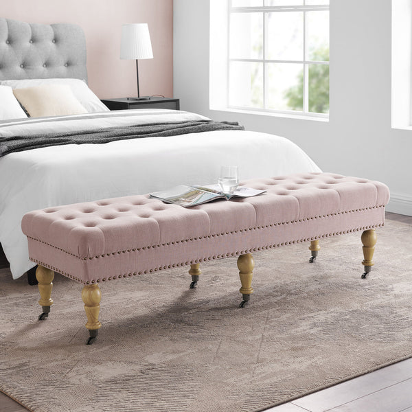 Isabelle 62" Upholstered Bench in Washed Pink-Lifestyle