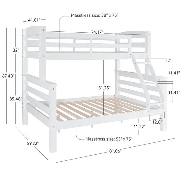 Levi Twin over Full Bunk Bed in White-measurements