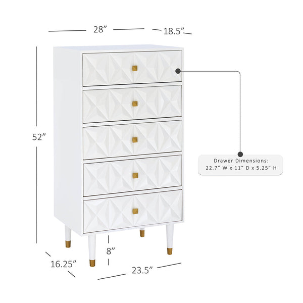 Geo 5-Drawer Dresser in White-measurements