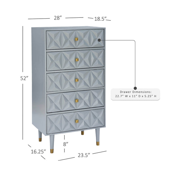 Geo 5-Drawer Dresser in Grey-measurements