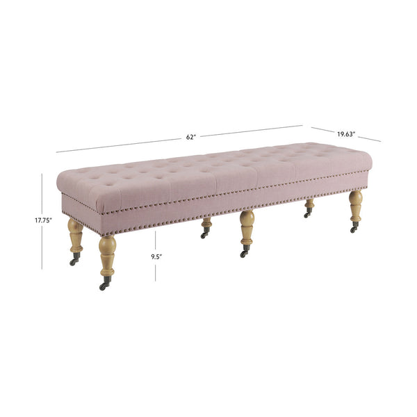 Isabelle 62" Upholstered Bench in Washed Pink-measurements