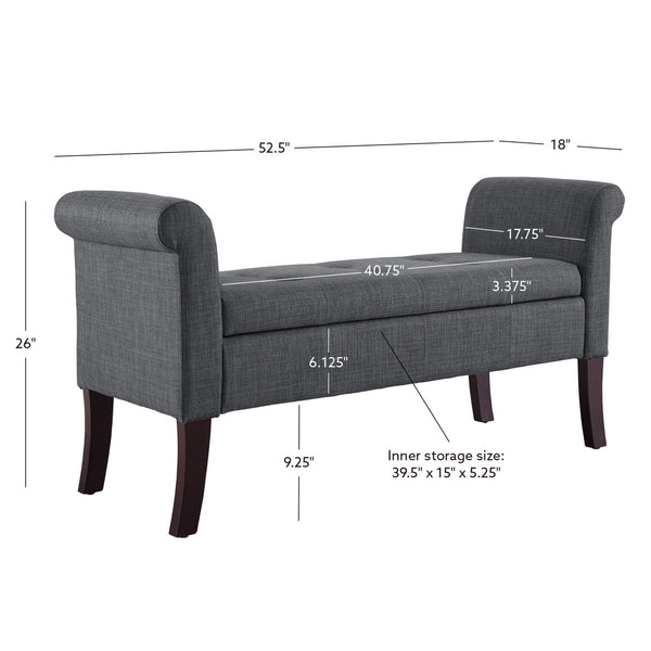 Madison Upholstered Bench in Charcoal measurements