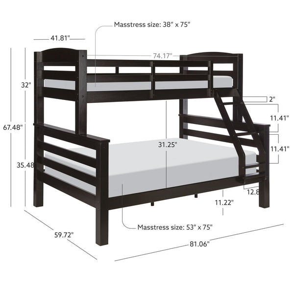 Levi Twin over Full Bunk Bed in Black-measurements