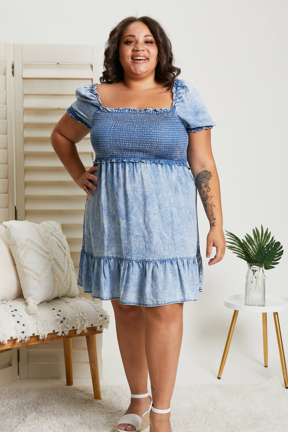 GeeGee Leading Lady Full Size Mineral Wash Chambray Dress