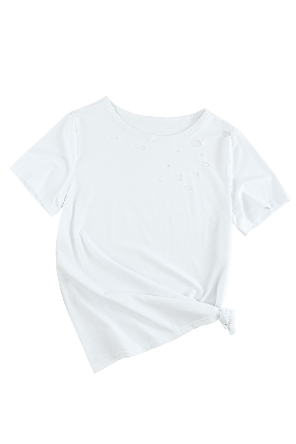 White Holes Crew Neck Cotton Mixed T-Shirt
