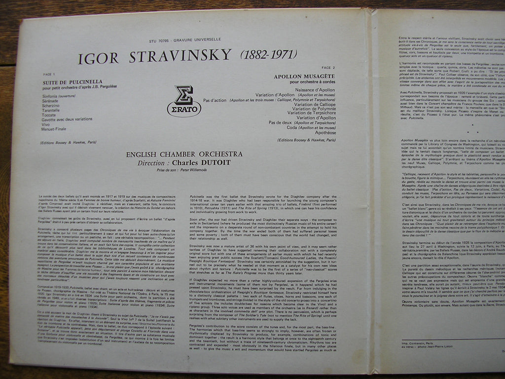 Stravinsky Pulcinella Apollon Musagete Dutoit English Chamber Orc Kingsway Hall Classical 5521