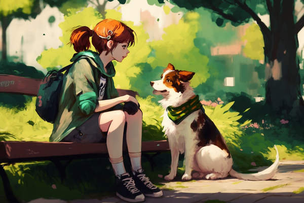 fille avec son chien dans un parc