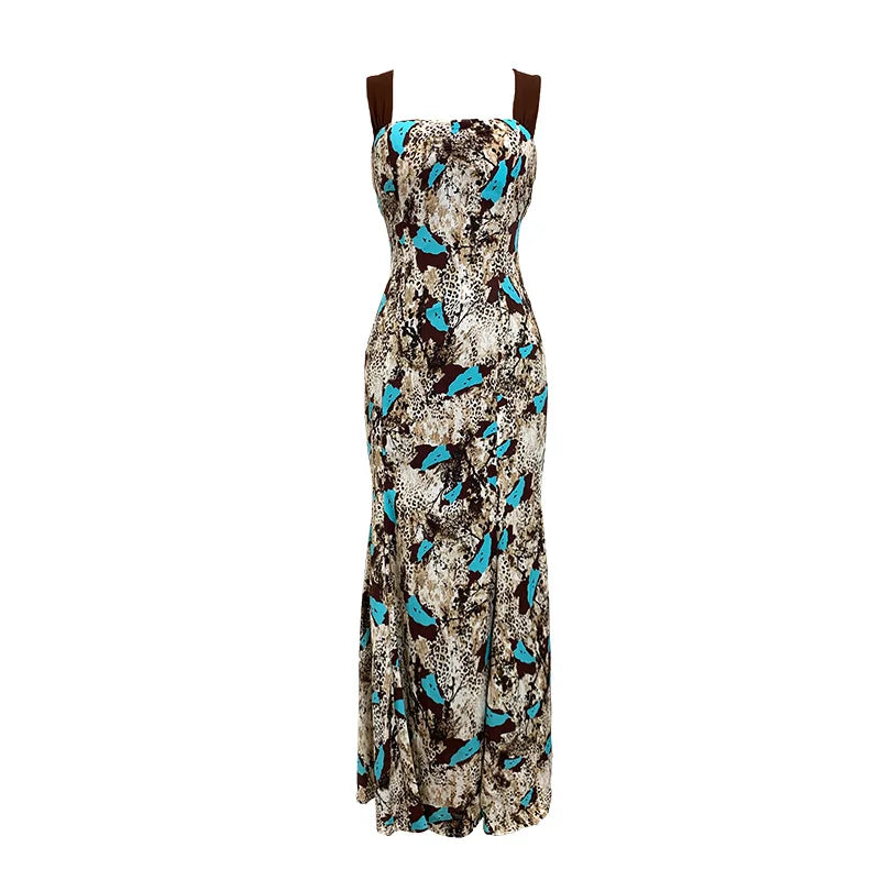 Floral Chiffon Backless Maxi Evening Dress for Women