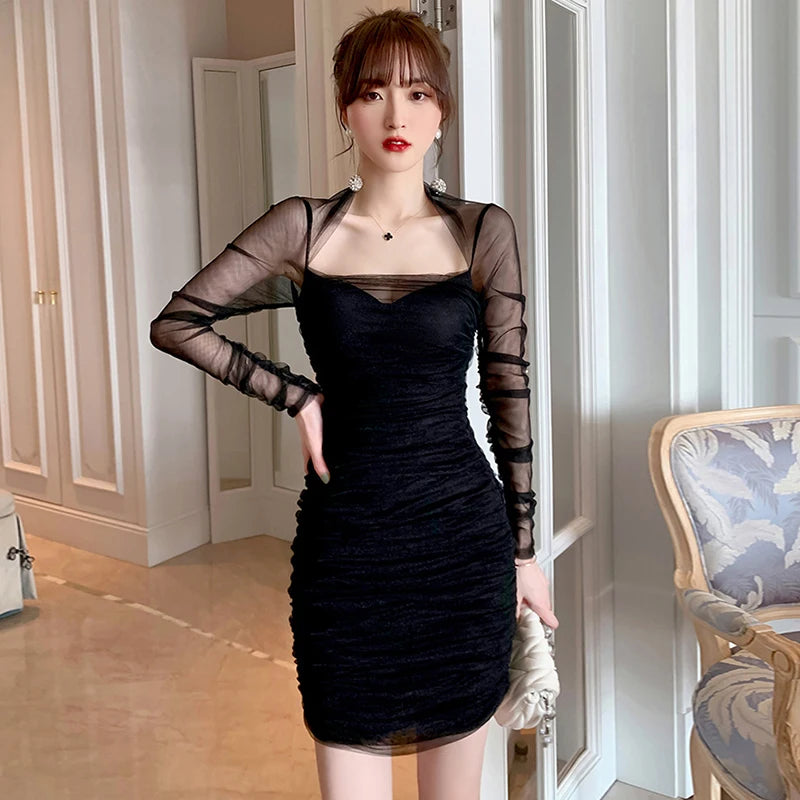 SEO Title: Elegant Korean Retro Mini Bodycon Dress with Square Collar