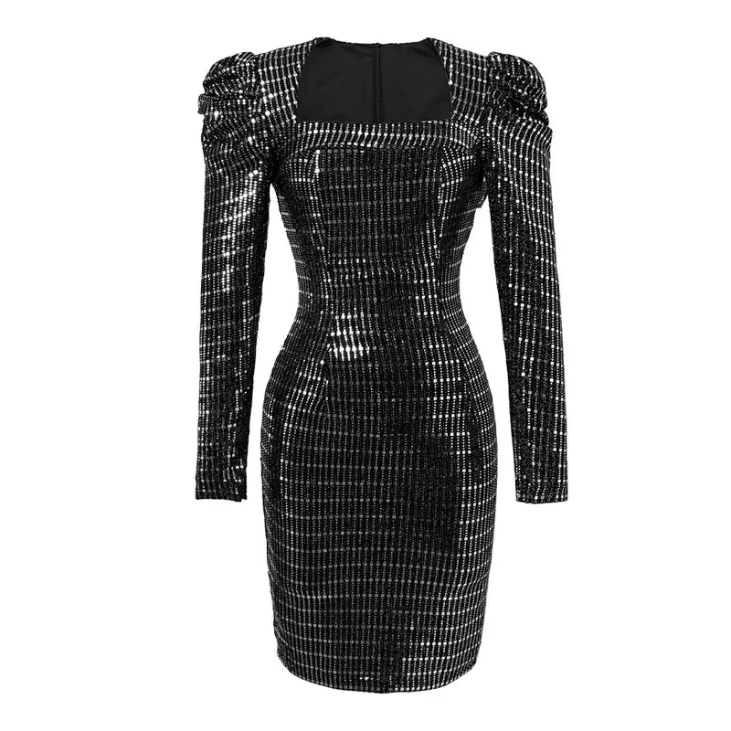 Elegant Sparkly Sequin Evening Dress for Women Bodycon Mini