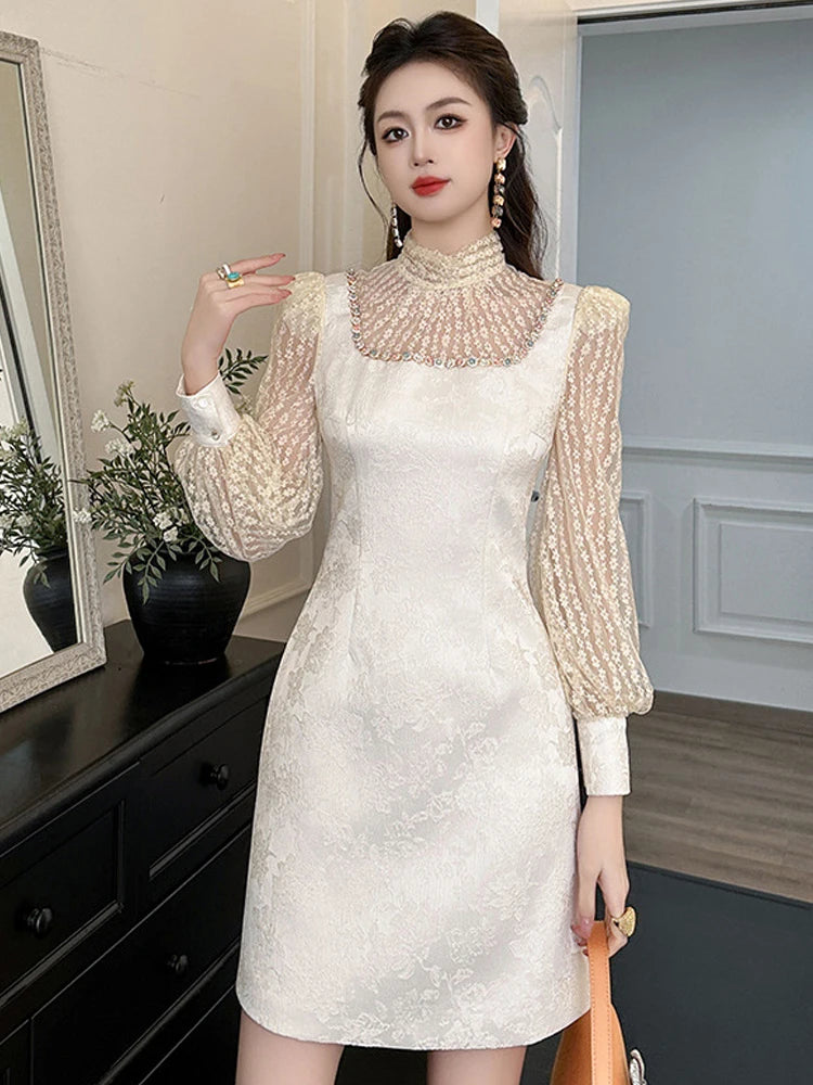 Elegant Jacquard Fake 2Piece Evening Dress for Women
