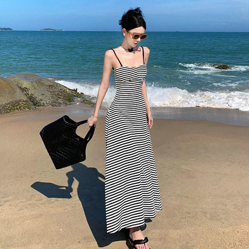 Women’s Sexy Striped Maxi Dress for Party and Vacation