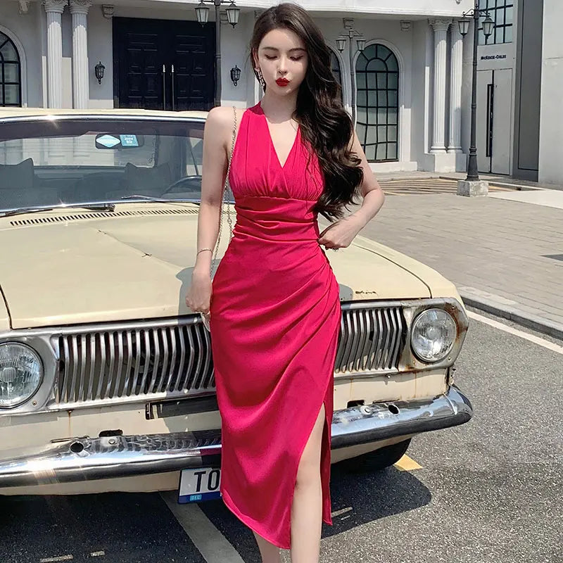 Chic Sexy Halter Evening Dress with Slit for Women