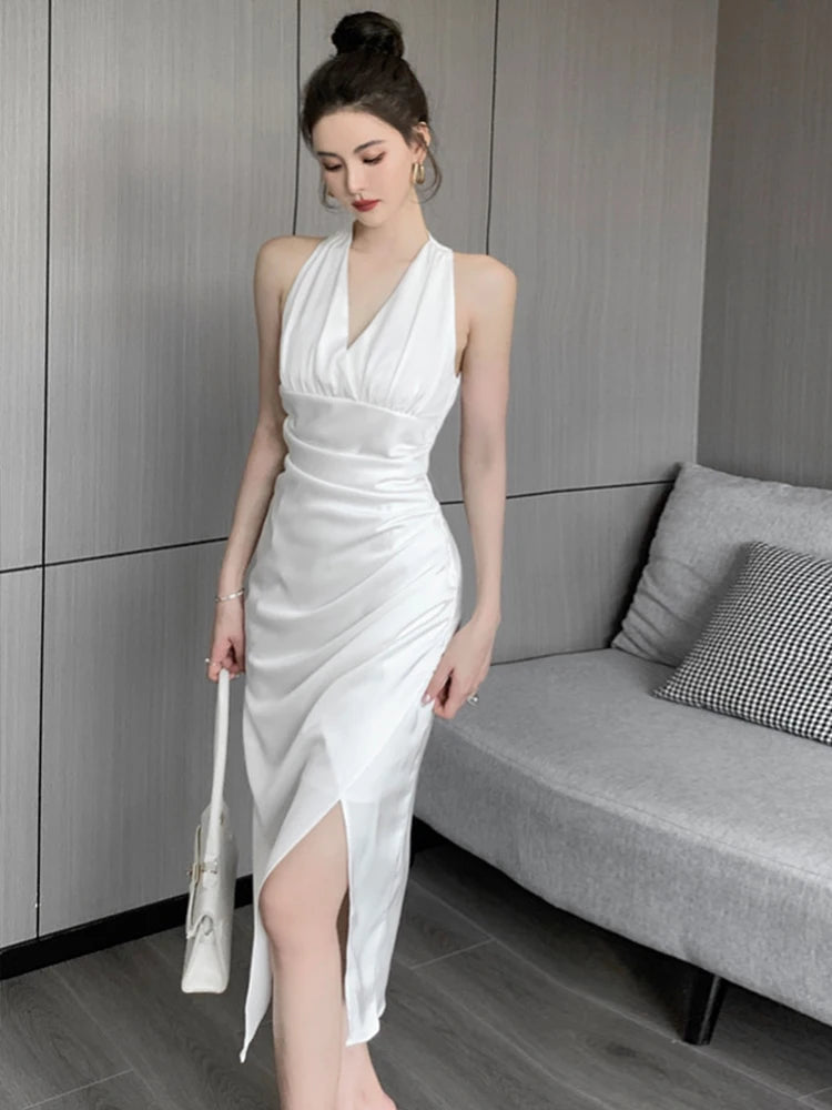 Chic Sexy Halter Evening Dress with Slit for Women