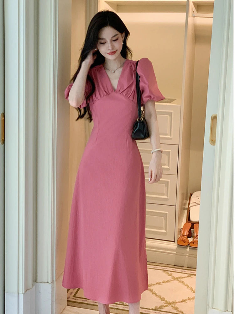 Sweet VNeck ALine Maxi Dress for Women