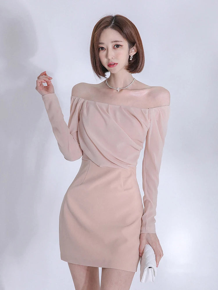 Chic Korean Fashion Women's Evening Dress OffShoulder Mini Pencil