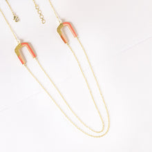 Load image into Gallery viewer, Enamel &amp; Granulated Layered Necklace - Yellow Gold &amp; Ombre Rose Pink Colour
