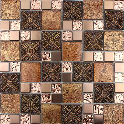 Brown Rose Gold Glass Metal Mosaic Kitchen Backsplash Bathroom Shower Wall Tile SSMT21116