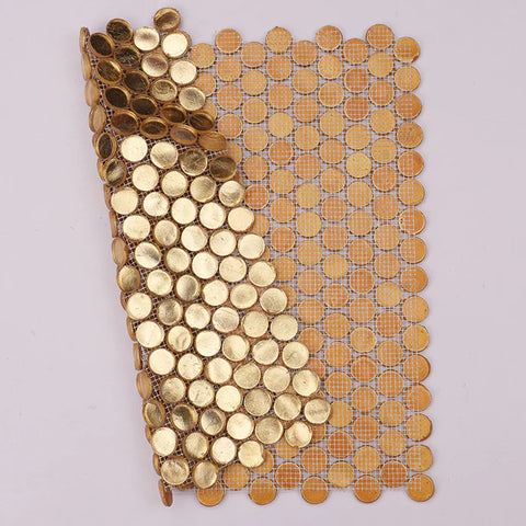 Luxury Gold Penny Round Glass Tile Kitchen Background Bathroom Wall Tile Backsplash CGMT1232