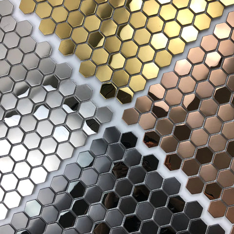 Brushed Matte Mix Glossy Hexagon Metal Mosaic Stainless Steel Wall Backsplash Tile SSMT2140