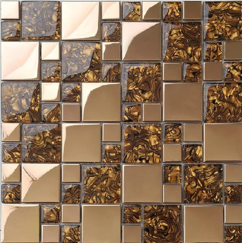 Gold metal stainless steel tile glass mosaic SSMT068 kitchen backsplash wall tile