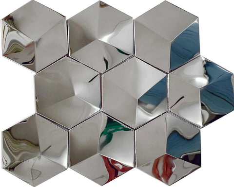 Hexagon Silver Metal Mosaic SMMT09072 Mirror Metallic Stainless Steel Kitchen Backsplash Wall Tile