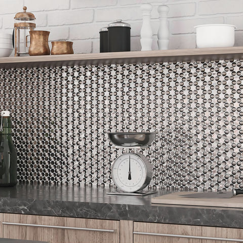 3D Penny Round Pebble Silver Stainless Steel Tile Metal Mosaic Backsplash Wall Tiles SMMT09151 (0)