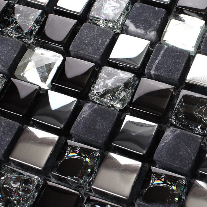 5 PCS Black Silver Diamond Glass Stone Mosaic Kitchen Backsplash SGMT165 Glass Bathroom Shower Wall Tile - My Building Shop