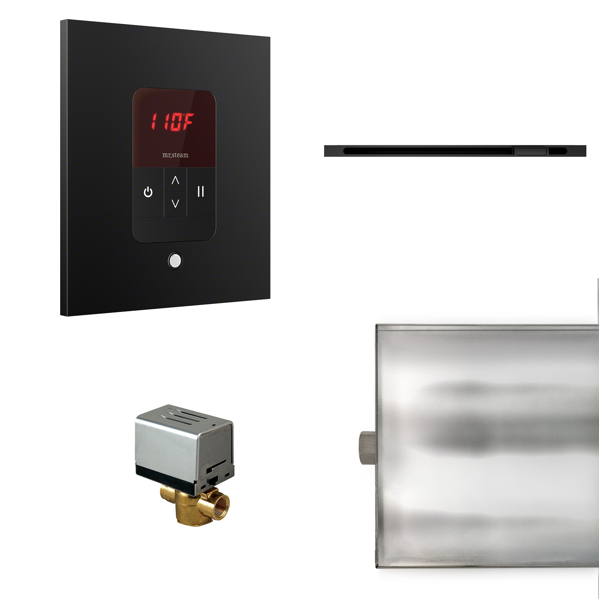 Mr. Steam Basic Butler Linear Steam Shower Control Package with iTempo Control and Linear SteamHead in Square Matte Black BBUTLERLSMB