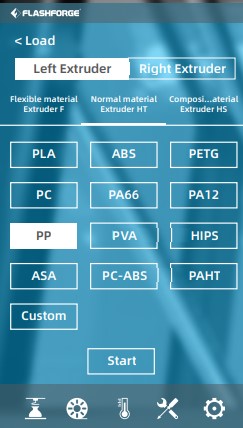 Creator 4 filament selection