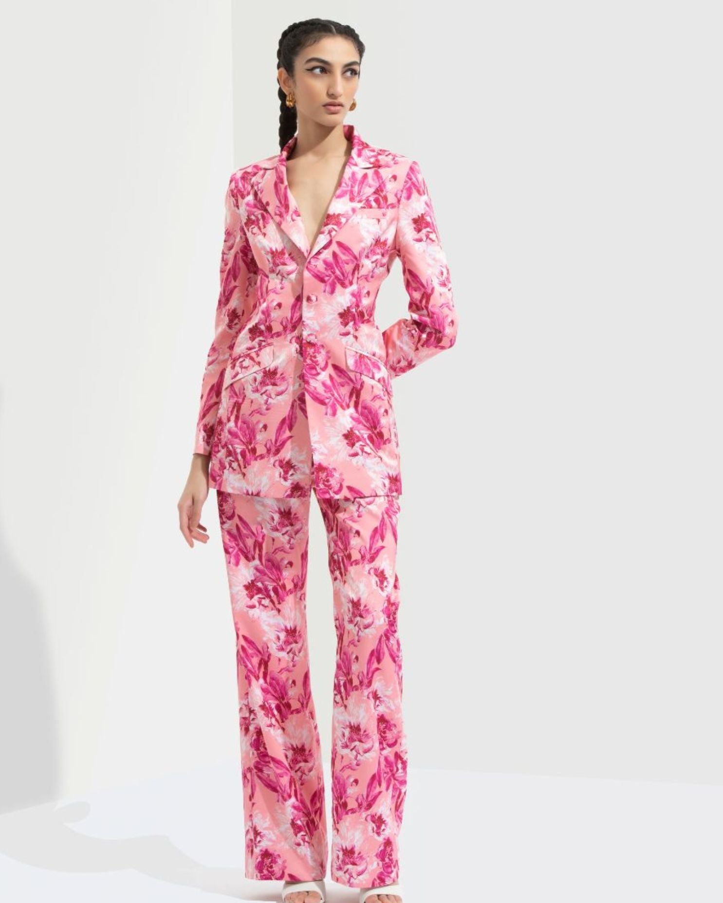 Sakura Printed Peplum Top With Kimono Sleeves Paired With Ivory Pants for  women by Mandira Wirk