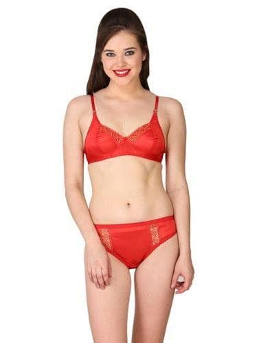 Solid Red Pure Cotton Bra Panty Set