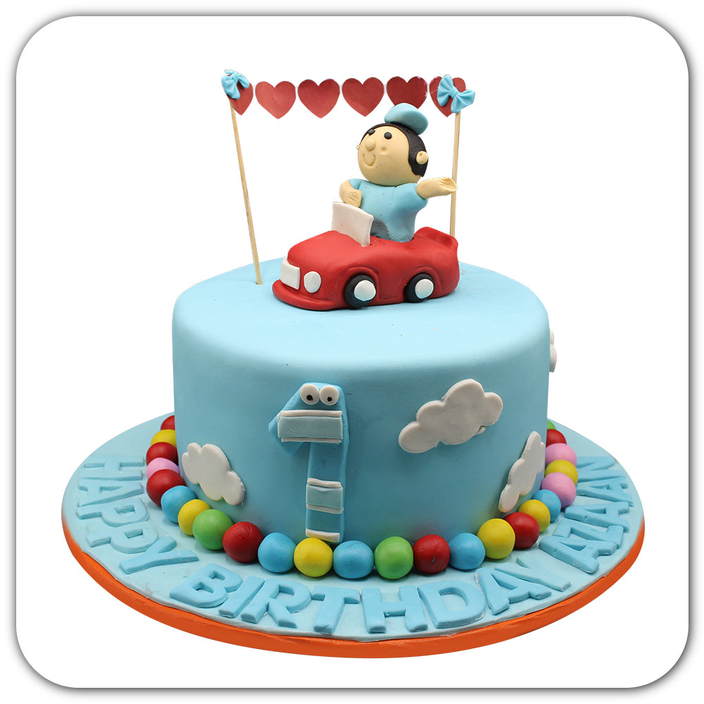 Cute Kid on a Car Fondant Cake – Sacha's Cakes